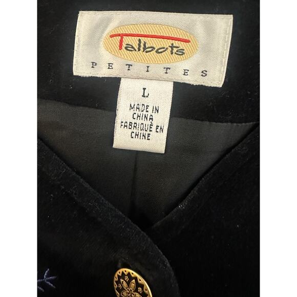 Talbots Christmas Themed Black Velvet Lined Button Up Vest Holiday Print Large - Picture 7 of 14